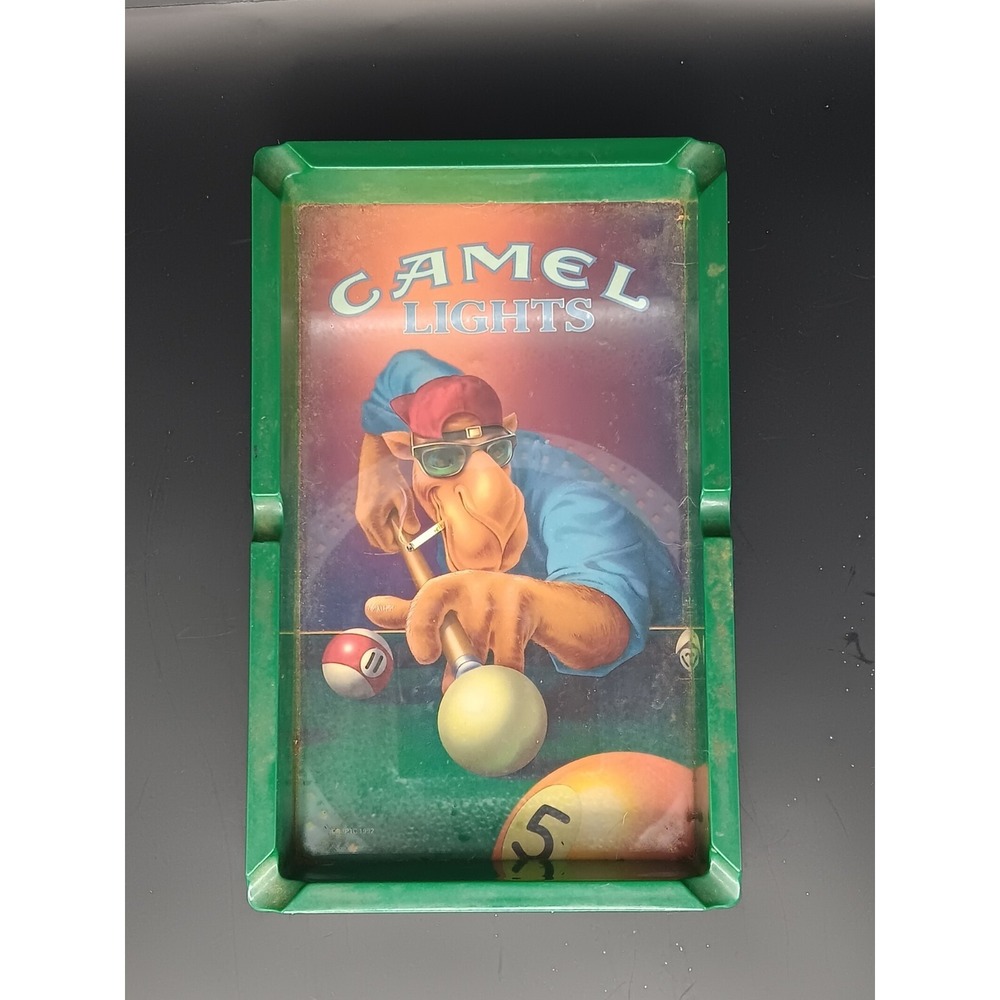 Vintage 1992 Joe Camel Lights Pool Player Plastic Ashtray Green White 8.5"
